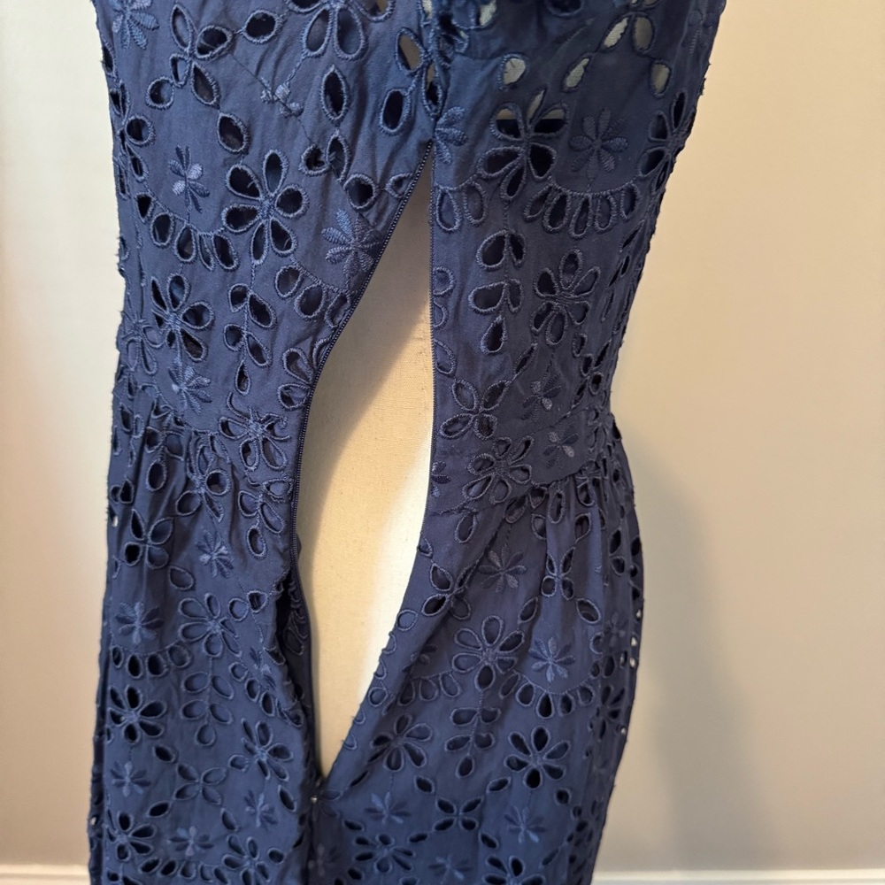 J. Crew Blue and White A-Line Midi Dress with Notched Collar - Picture 9 of 13